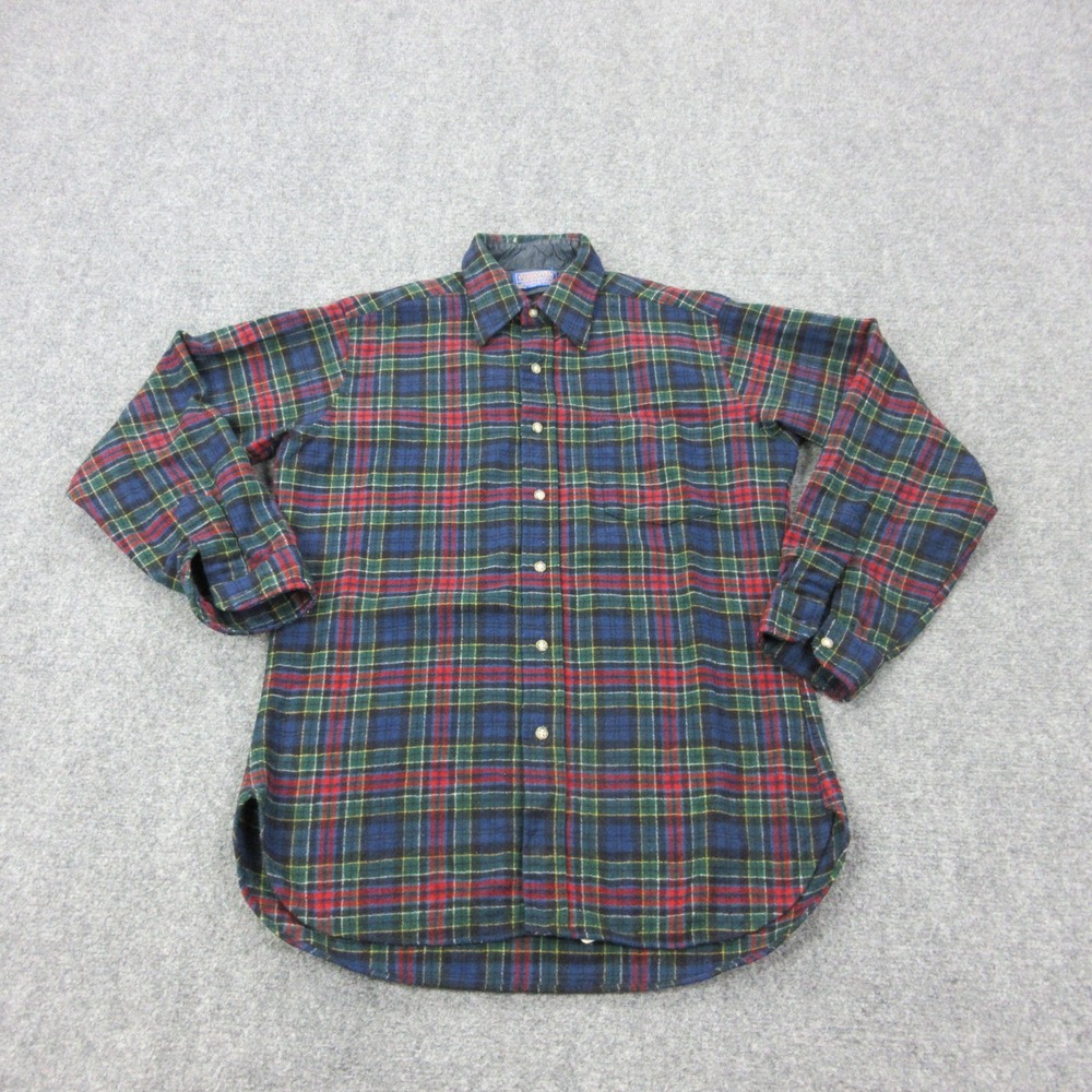 Vintage Pendleton Shirt Mens M Multicolor Plaid Wool Flannel Button Front